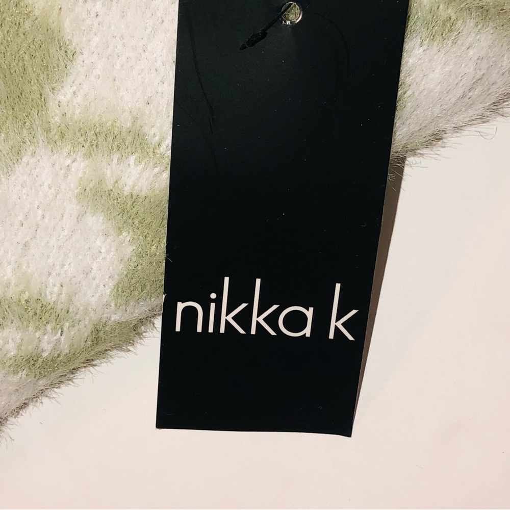 NWT Nikka K Y2K Fuzzy Houndstooth Spaghetti Cropped Tank Top Size L Sage Gr/Wht - Picture 11 of 11